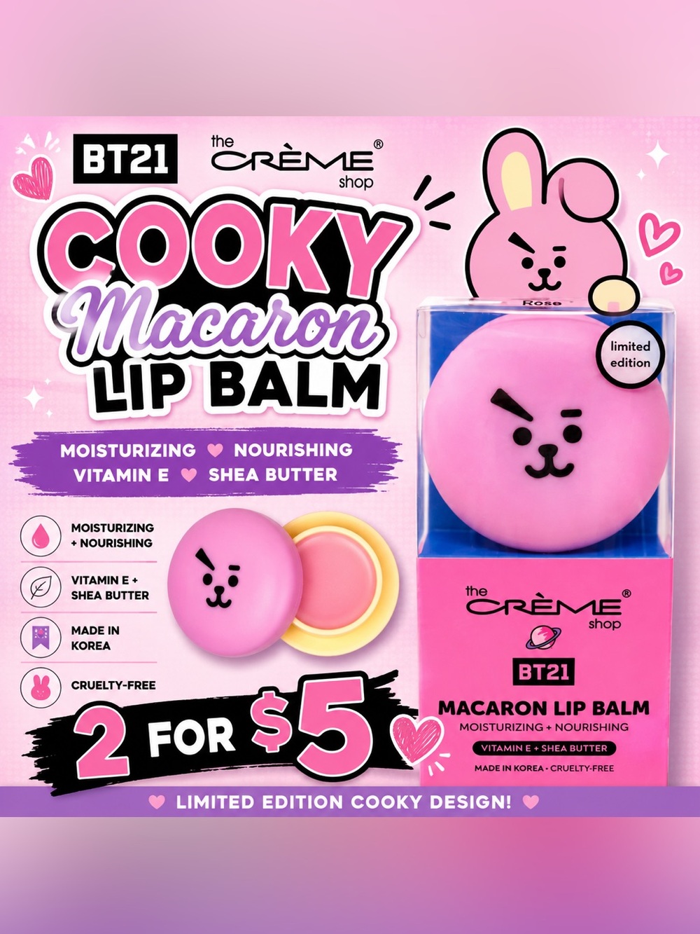 2- BT21 COOKY MACARON LIP BALM 💗🐰